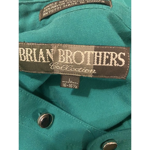 VTG Brian Brothers Collection Mens Shirt L 16- 16.5 Green Long Sleeves Button Up - Picture 9 of 12